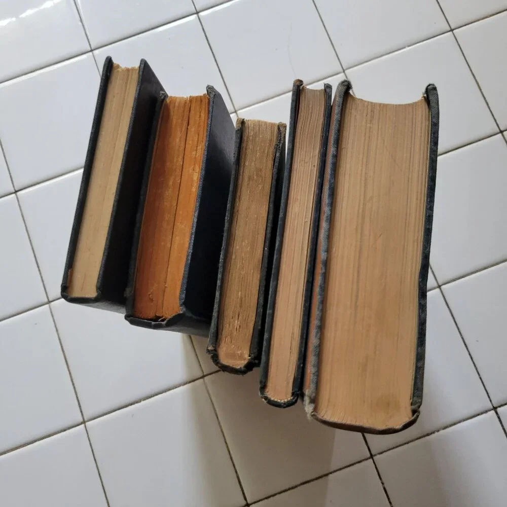 5 Blue Red Vintage Book Set Lot Staging Decor Retro Prop Shelf Mantle Centerpiec
